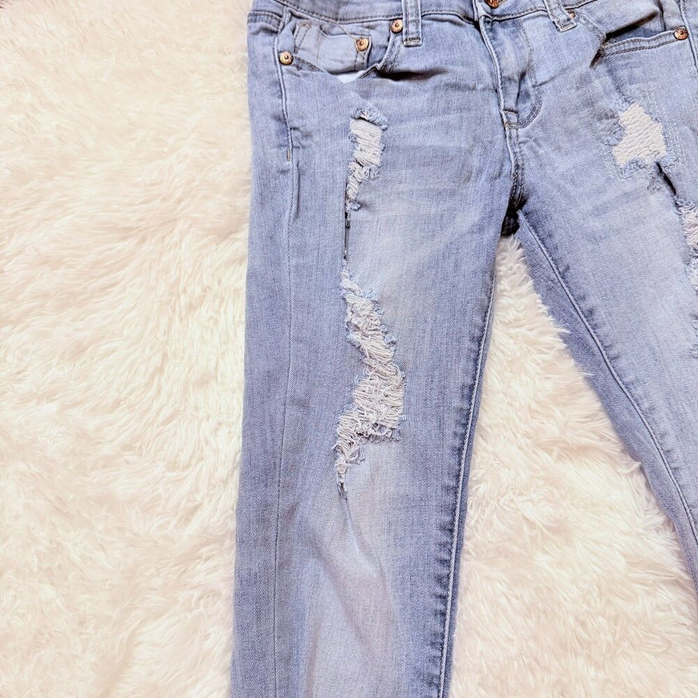 Light Wash Distressed Skinny Jeans Ripped Y2K Festival Size 3 - Picture 4 of 10